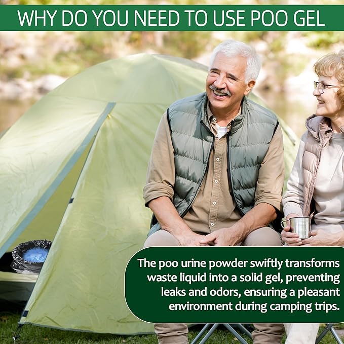 (30pcs Poo Gel+20pcs Toilet Bag Portable Toilet Absorbent Gel Poo Urine Powder for Outdoor Hiking Camping Poo Gel for Portable Toilet Camping Toilet Gel Poo Powder for Outdoor Use
