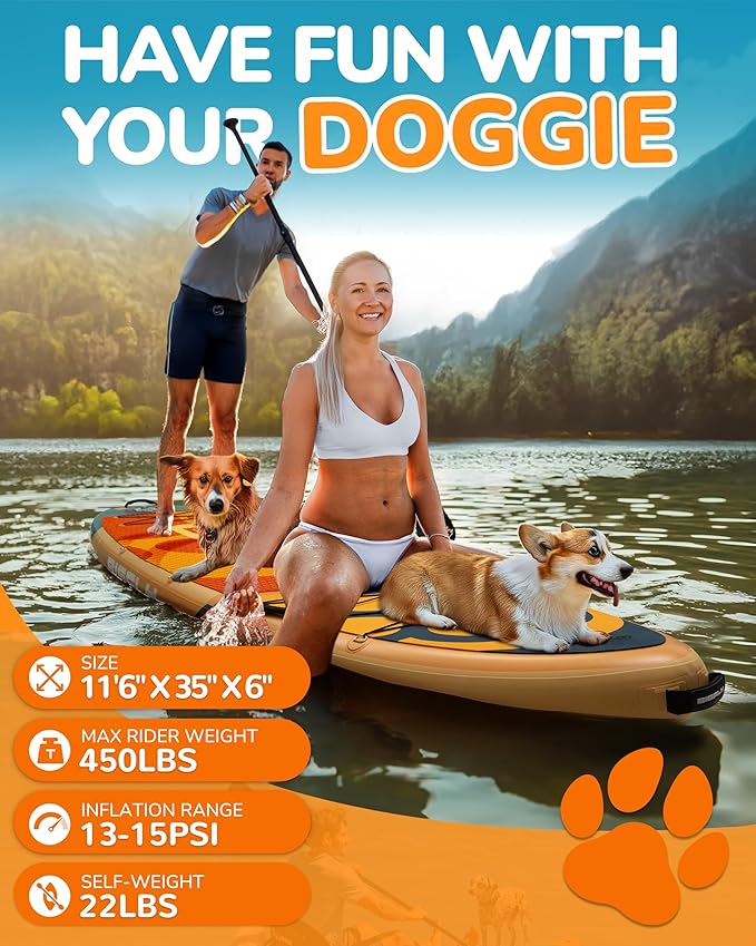 11'6×35" Super Wide Inflatable Stand Up Paddle Board, Ultra Stable Wide SUP for 2+1 People/Family/Big Size, 100L Backpack, All-Round Sup Board, US Big Fin