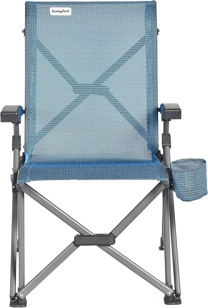 SUNNYFEEL Ergonomic High Back Camp Chair - 500lbs Heavy Duty Folding Chair, UV-Resistant Portable Camp Chair with Hard Armrests, Cup Holder& Bag for Outdoor, Basebal, Travel, Sports, Hiking, Fishing