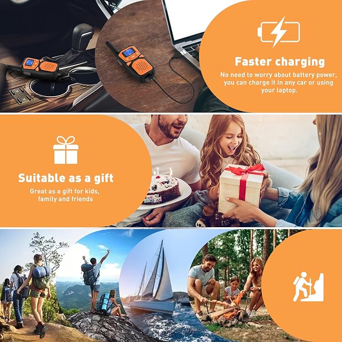 Adult Walkie Talkies 2 Pack, WokTok Rechargeable Long Range Walkie Talkies 2 Way Walkie Talkies, 22 Channels VOX Scanning LCD Display Ideal for Gift Giving, Family Camping and Hiking