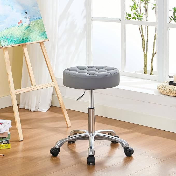 Hair Cutting Stool for Stylist (300lbs Capacity) (Sturdy Aluminum Base) Pedicure Chair for Nail Tech (Gray)