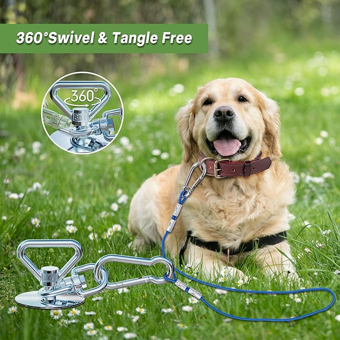 Dog Tie Out Stake-Heavy Duty 304 Stainless Steel Dog Anchor,360°Swivel Yard Stake for Dog Allows Dogs over 250 LBS,Dog Stake for Outside Beach,Camping,Yard,Suitable for Any Dog Tie Out Cable and Leash
