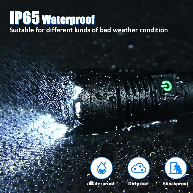 Tactical Flashlights,Super Bright Rechargeable LED Flashlights High Lumens,3000Lumen High Powered Flashlight with 5 Modes,Large Capacity,IP65 Waterproof Handheld Flash Light for Emergency, Camping