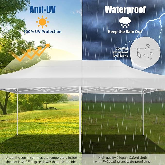 HOTEEL 10x20 Pop up Canopy Tent for Parties, Heavy Duty Easy Setup Tent Without Sidewalls, Outdoor Commercial Instant Gazebo for Wedding Event, with Roller Bag & Sand Bags, White(Hexagonal Frame)