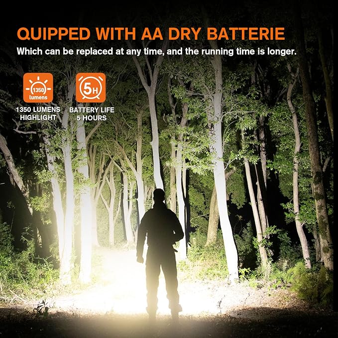 SuperFire L27 1350LM Led Flashlight AA Batteries Camping Torch 5 Lighting Modes Flashlights for Home Emergency Flashlight for Power Outages