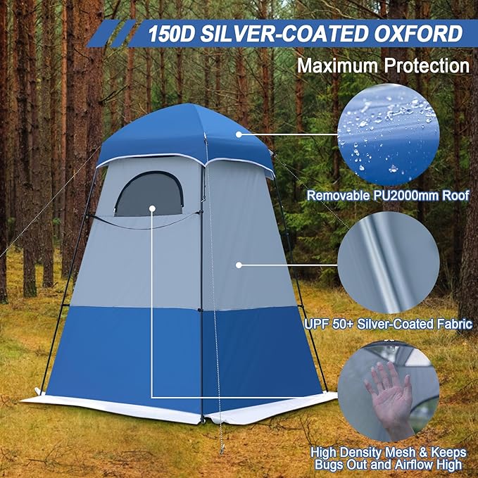 Camping Shower Tent, 7.9 FT Extra Tall Oversize Privacy Tent, Portable Outdoor Bathroom Toilet Tent with Floor, Easy Set Up Privacy Shelter for Dressing, Hiking, Fishing, UPF50+