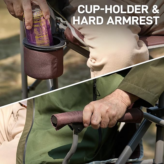 EVER ADVANCED Tall Folding Chair 31", Portable Directors Chair, Bar Height Camping Chair with Carry Bag and Footrest, Armrest, Heavy Duty Supports 300 Lbs Brown Red