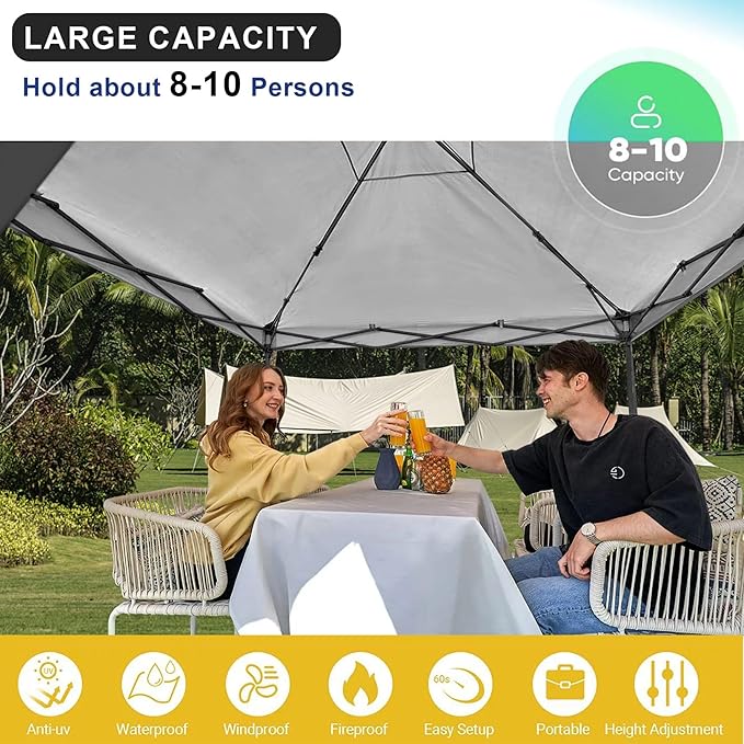 KAMPKEEPER 10x10 Pop Up Canopy Tent with 2 Sidewalls - Waterproof Outdoor Shelter for Sun Shade, Camping, Beach, Patio and Backyard Events, Black