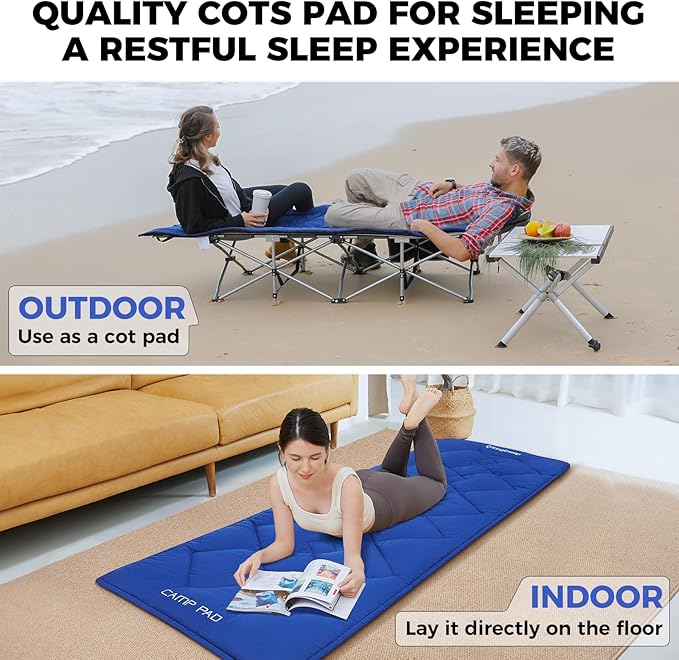 KingCamp Cot Pad Topper for Camping, Soft Warm Non-Slip Cot Mattress, Comfortable Lightweight Sleeping Mat for Outdoor & Indoor, Picnic, Hiking, Backpacking, Yoga