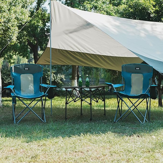 Camping Folding Chair Outdoor Lawn Portable Lightweight Camp Folding Chairs for Adult Outside with Cup Holder, Cooler Pouch & Side Pocket for Camping, Beach, Fishing, Sports or Tailgating Events