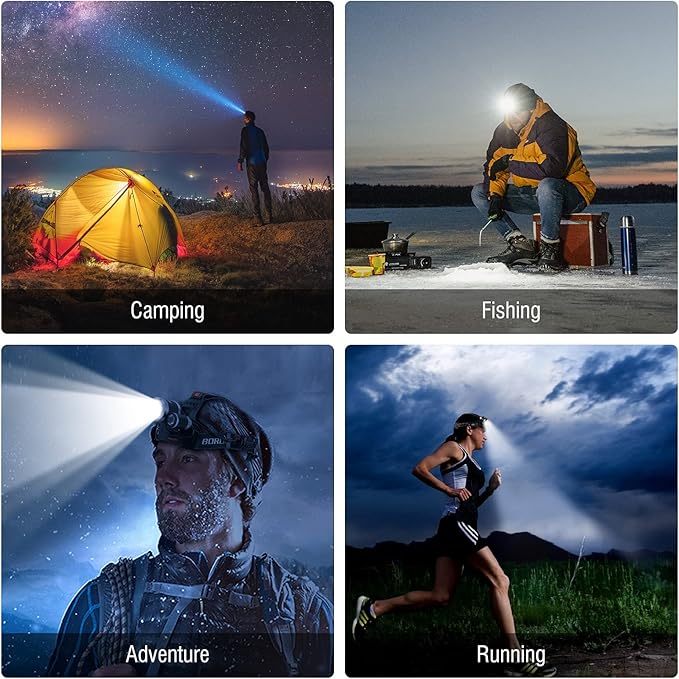 BORUIT RJ-3000 LED Rechargeable Headlamp with Green Light Super Bright 5000 Lumens Hunting Head Lamp 3 Mode Waterproof Head Light for Adult Fishing Camping Headlight Gear