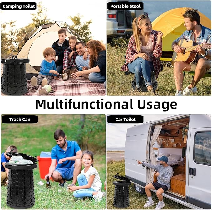Portable Toilet for Adults, 19.7"H Adjustable Toilet for Camping, Portable Travel Toilets with Lid for Adults Kids, Upgrade Foldable Potty Toilet for Outdoor/Hiking/Camping/Car