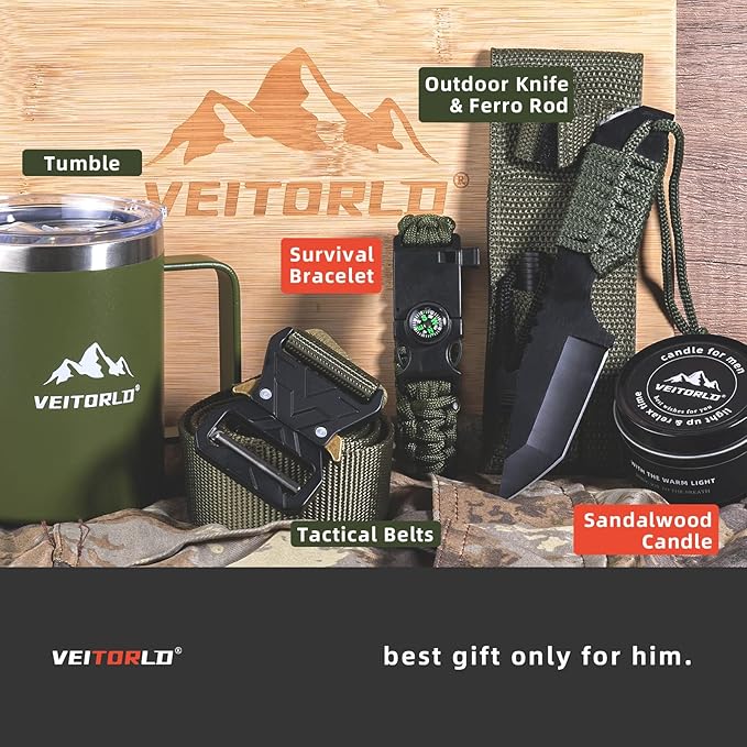 VEITORLD Gifts for Men Dad Him Christmas, Survival Gear and Equipment 12 in 1, Survival Kits, Cool Unique Fishing Hunting Birthday Gift for Husband Teen Boy Boyfriend Women, Stocking Stuffers for Men