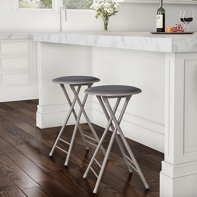 Lavish Home Counter-Height Bar Stools - Set of 2 Heavy-Duty 24-Inch Backless Folding Chairs with 225 LBS Capacity for Kitchen or Rec Room (Gray)