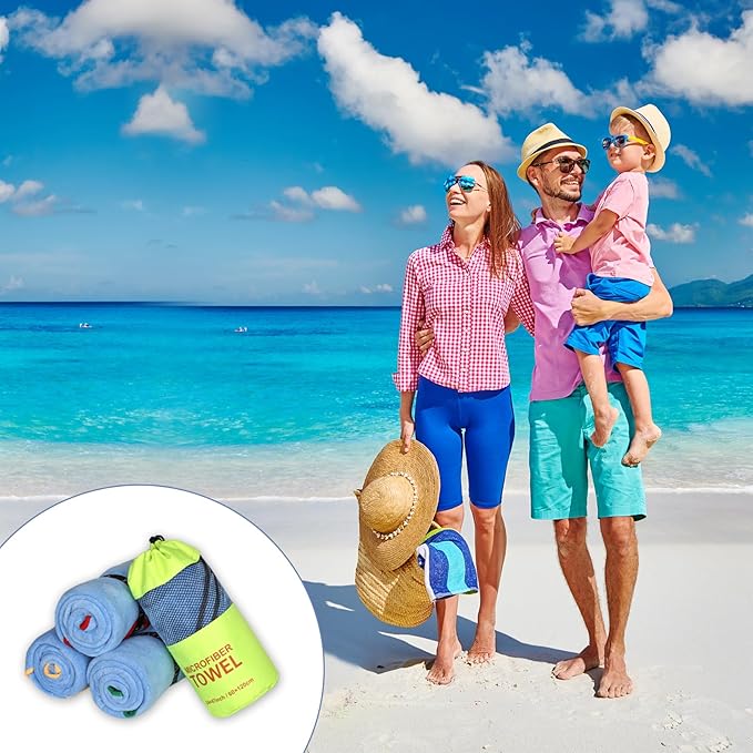 4 Pack Microfiber Camping Towels, Gym Towels Quick Dry Beach Towel with Travel Waterproof Accessory Bag,Super Absorbent Quick Dry Towels for Adults Kids (4, Green)