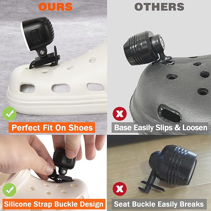 Rechargeable Croc Lights for Shoes 2pcs, LED Headlights for Croc Sandals Sneakers, Croc Accessories for Kids Boys Girls Men Women, Dog-Walking Hiking Hunting Camping Accessories (Black)