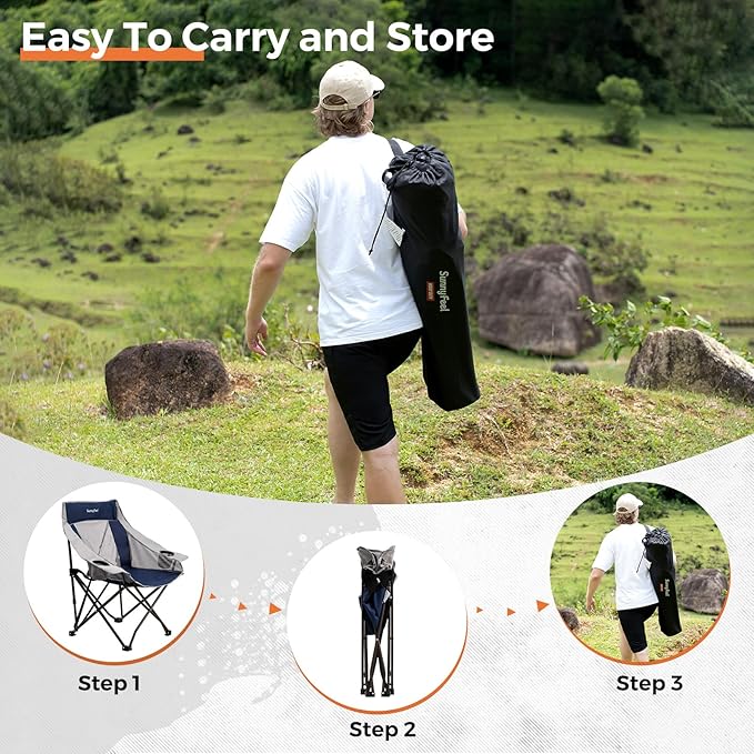 SUNNYFEEL 2 Pack Lightweight Oversized Camping Chairs for Adults Portable Folding Chair with Side Pockets & Cup Holde for Beach,Fishing,Trip,Picnic,Lawn,Concert Outdoor, Carry Bag Included