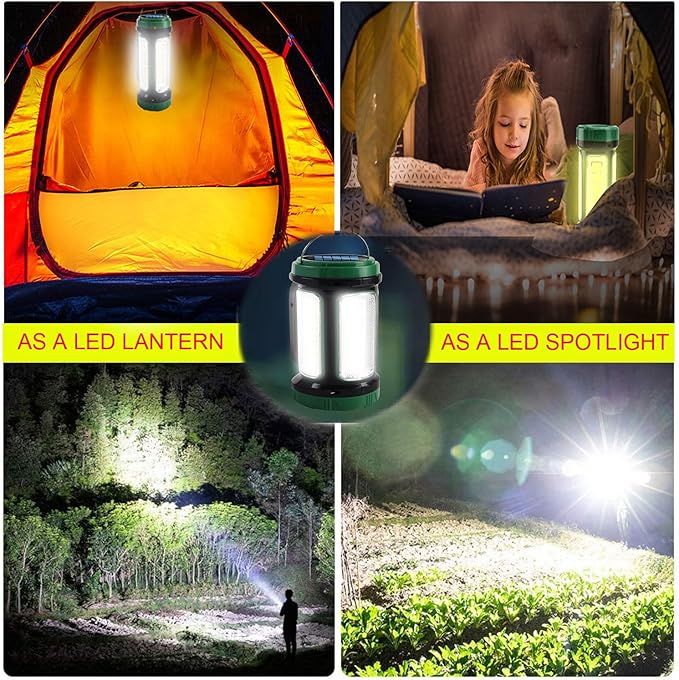 Solar Rechargeable LED Searchlight Spotlights, Super Bright 10000LM Handheld Spotlight Lantern, Multifunctional LED Lamp Camping Work Light, 6 Light Modes, Power Bank, IPX4 Waterproof