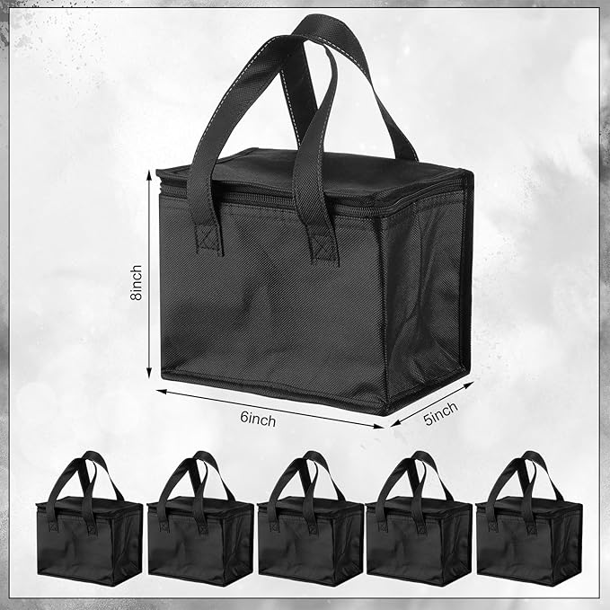 Lallisa 24 Pack Insulated Lunch Bags Bulk Reusable Leakproof Waterproof Thermal Cooler Bags Insulated Beverage Box for Office Picnic Snack Women Men(Black)