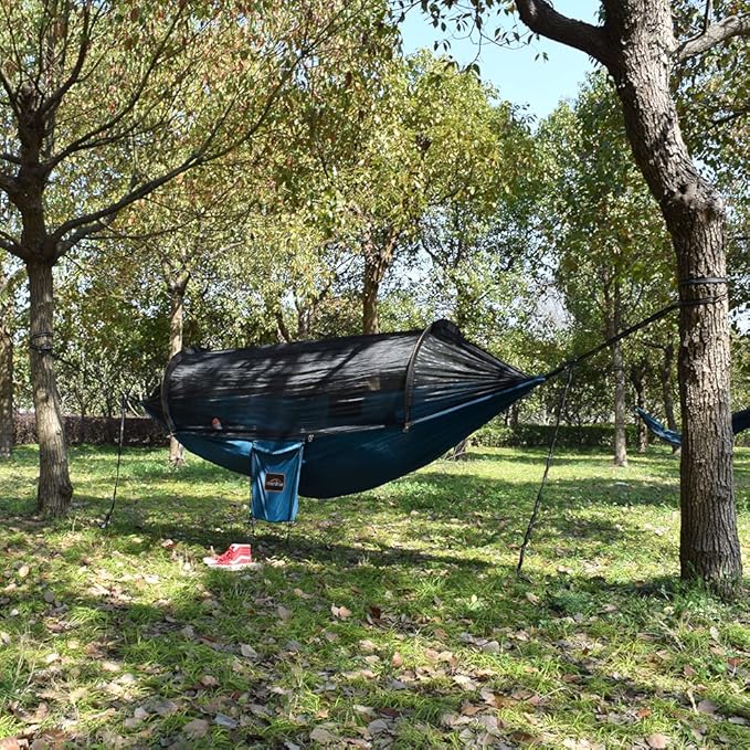 Professional Camping Hammocks with Mosquito Net, Lightweight Double for Camping, Hiking & Backpacking | Includes Two 10 FT Tree Straps, 230T Nylon Design