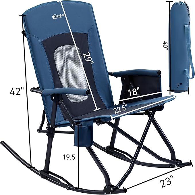 PORTAL Oversized Folding Rocking Camping Chair Portable Outdoor Rocker with High Back Hard Armrests Carry Bag, Supports 400 lbs