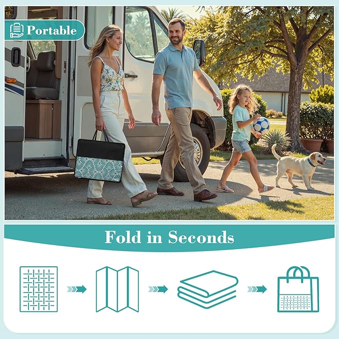 Lahome Outdoor Plastic Straw Rugs 8x10 Waterproof, Reversible Rv Outdoor Rugs for Camping, Large Outside Carpet for Camper Picnic Beach Pool Patio Deck, Teal 8'x10'