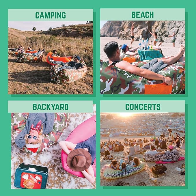 Chillbo Shwaggins Inflatable Couch – Cool Inflatable Chair Easy Setup is Ideal for Hiking Gear, Beach Chair and Music Festivals or Dad Gifts