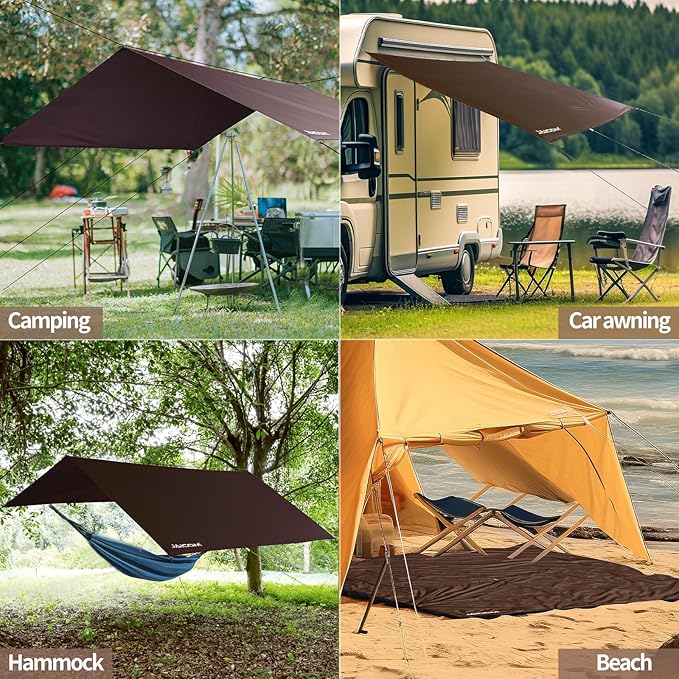 Waterproof Camping Tarp - 10X13ft Hammock Rain Fly, Ultralight & Portable & UV Protection Backpacking Tarp, Multifunctional for Outdoor Adventure, Hiking, Tent, Hammock