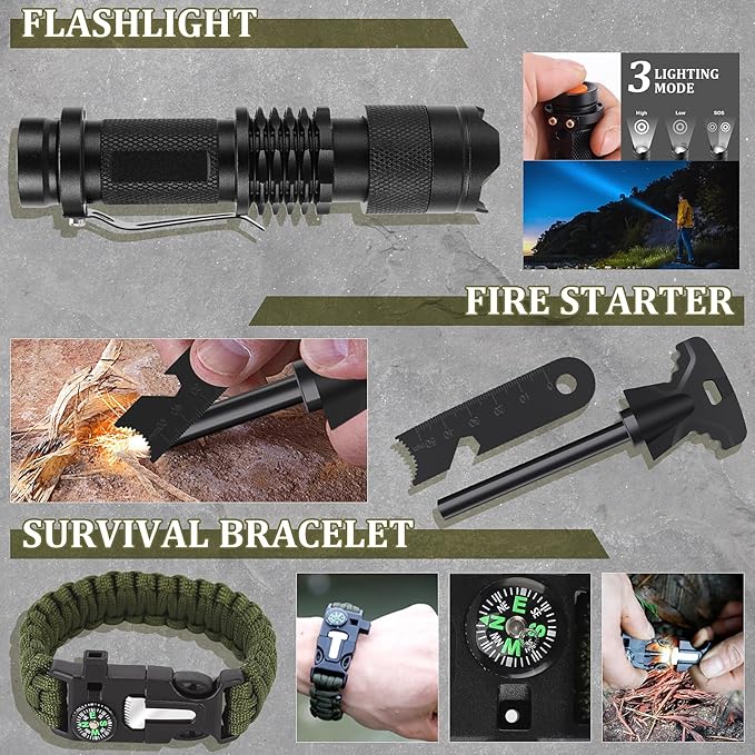 Gifts for Men Dad Husband Boyfriend Him, Survival Kits, 14 in 1 Survival Gear Camping Essentials Cool Gadgets for Camping Hiking Wilderness Adventures and Disaster Preparedness