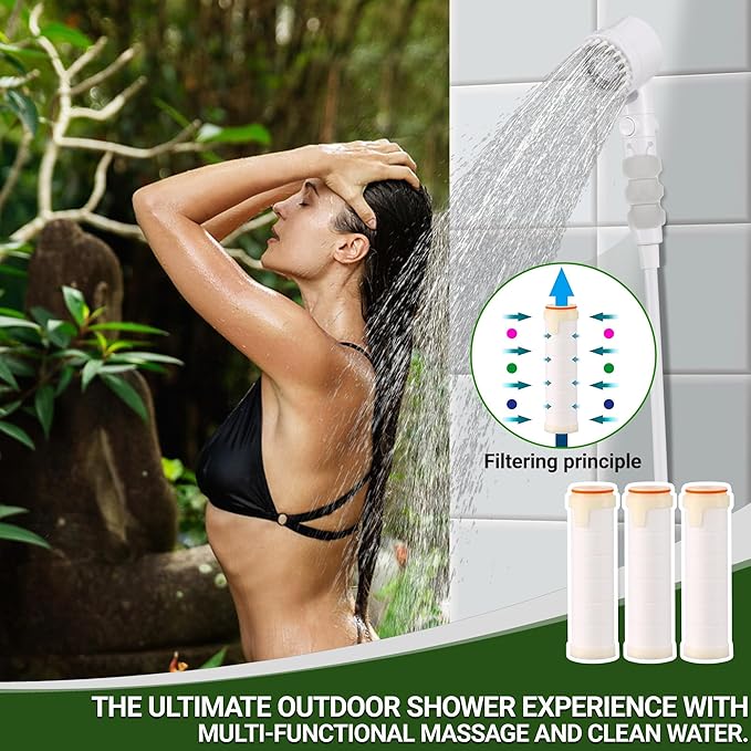 Upgrade Portable Camping Shower, 6000mAh Rechargeable Electric Shower Pump with Intelligent Digital Display Multiple Spray Modes Filtered Shower Head with Handheld for Outdoor Hiking, Travel