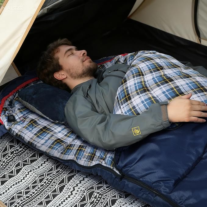 REDCAMP Flannel Sleeping Bag for Adults, Comfortable Cotton Sleeping Bags for Camping with Detachable Hood, Red/Grey/Blue