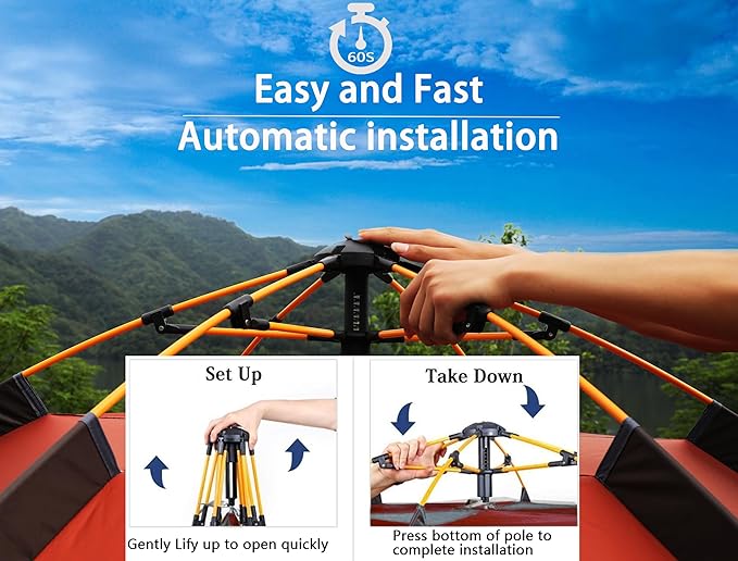 Camping Tent with Instant Setup, 2/3 Person Weatherproof Tent Easy Quick Set Up in 60 Seconds with Rainfly Backpack Tent for Family Camping & Hiking, Upgraded Ventilation,Center Height 66-inch