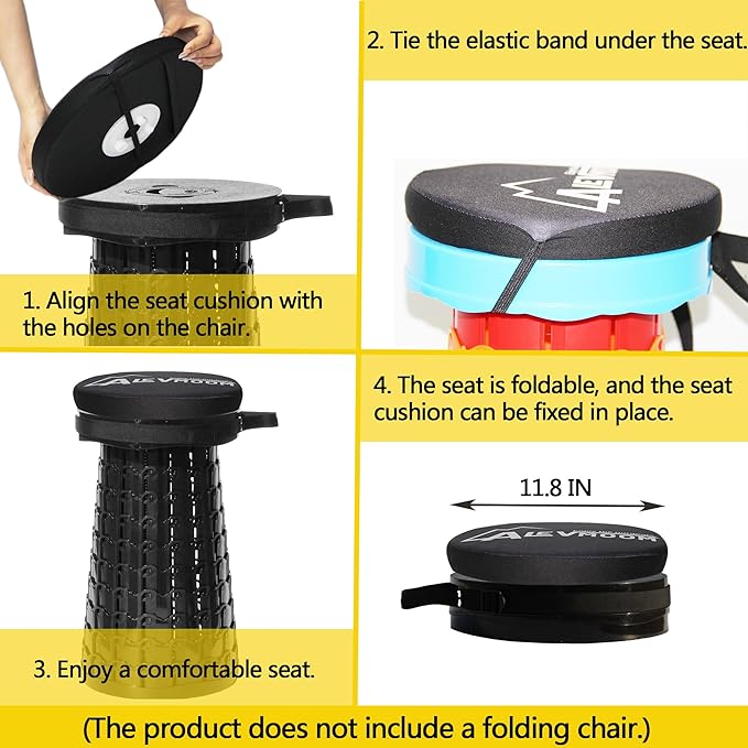 ALEVMOOM Thickened Chair Pad for Round XXL Collapsible Stool Cushion (Exclude Stool),30cm (11.8") D Thick Seat Cushion Soft Foam with Elastic Strap for Retractable Folding Stool 1 Pack