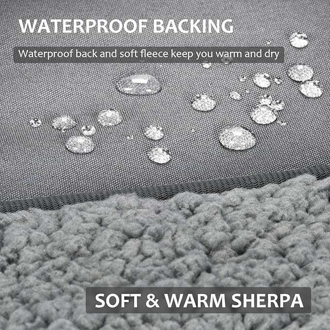 Tirrinia Outdoors Waterproof Throw Blanket, 66”x 90” Sherpa Fleece Stadium Windproof Mat for Boat, Traveling, Camping, Hiking, Football - Machine Washable