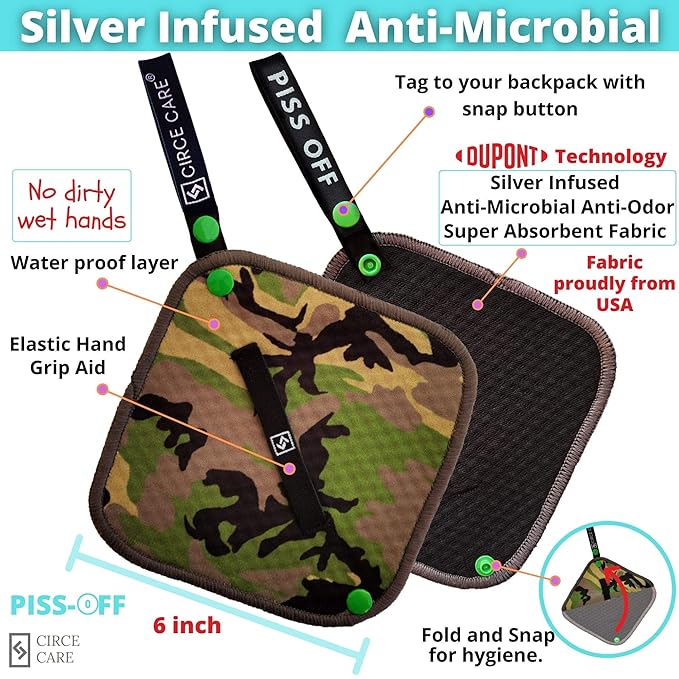 Pee Cloth:Silver Infused Pee rag for Women who Pee Outdoors, Reusable Absorbent Wipes, Eco alt. to Toilet Paper, Female Urination Solution for Camping, Hiking (2pc Combi- Galaxy+Camo)