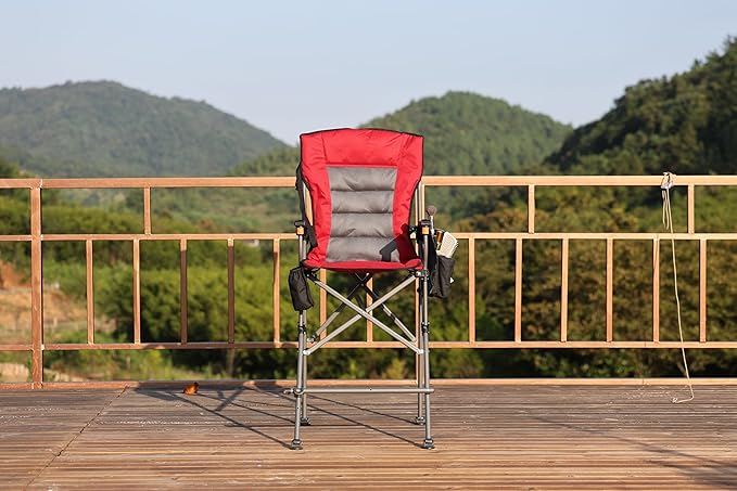 Extra Tall Folding Chairs for Adults 2 Pack, Portable Bar Height Foldable Director Chairs for Camping Outside, Comfortable with Makeup Pocket, High Back and Footrest,Red