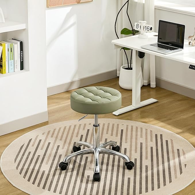 Swivel Rolling Stool Adjustable Height 20"-27" (Sturdy Aluminum Base) (Quiet Wheels) Salon Stools for Hair Stylist (Green)