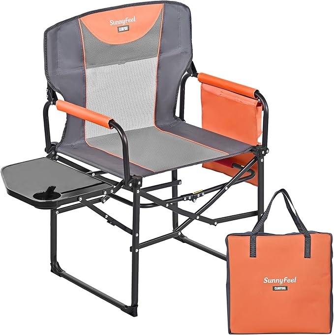 SUNNYFEEL Oversized Camping Directors Chair, Portable Folding Lawn Chairs for Adults Heavy Duty with Side Table,Pocket for Beach, Fishing,Picnic,Concert,Tailgating,Outdoor Foldable Camp Chair