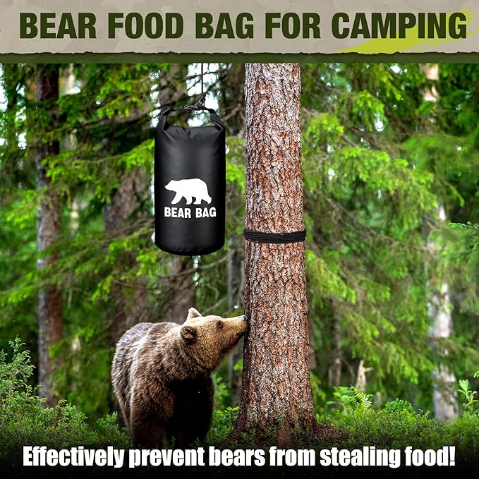1 Set Bear Food Bag for Camping Ultralight Food Bag Hanging System Includes Waterproof Bear Bag, Nylon Ropes, Hooks for Camping Backpacking