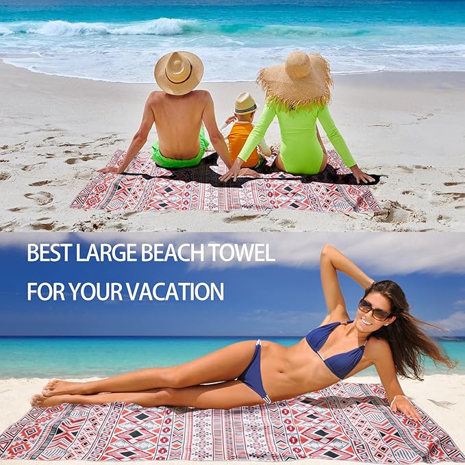 1 Pack Microfiber Beach Towel, Large Microfiber Towel 63" x 32" Sand Free Quick Dry Towel Super Lightweight Travel Towel Swim Pool Gym Camping for Adults Beach Accessories (Z-1 Pack Orange Boho)