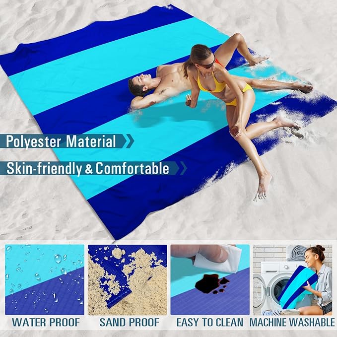 Beach Blanket Sandproof Waterproof 78''×81''1-5 Adults Oversized,Compact Lightweight Durable Beach Mat for Travel Camping Hiking Picnic Blanket