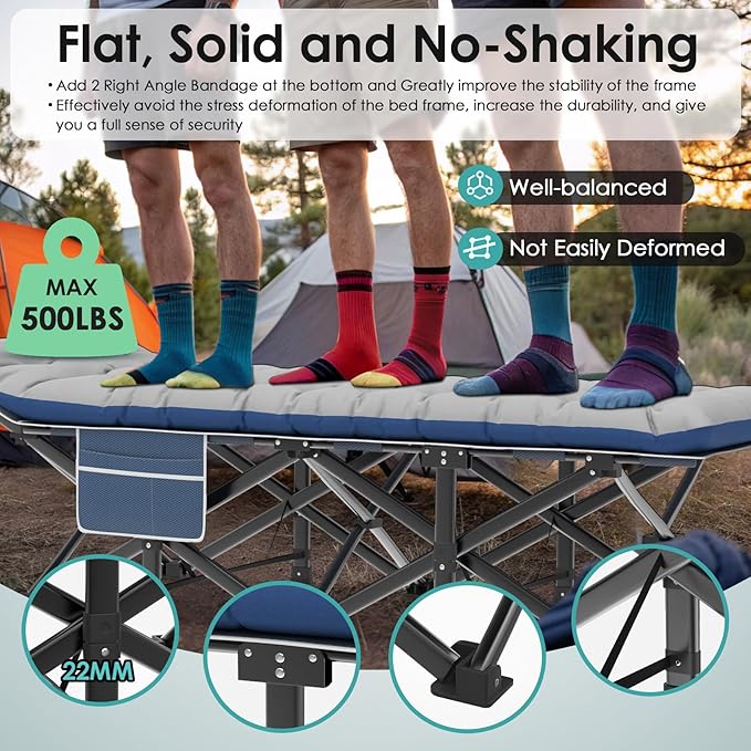 Suteck Camping Cot, 32In XXL Folding Camping Cot Heavy Duty Sleeping Bed for Adults 1200D Double Layer Oxford Cots for Camping W/Pilllow Mattress Carry Bag for Home Office Nap Beach Travel, 500LBS