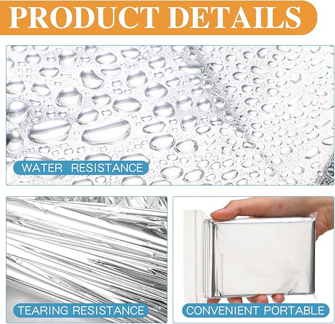 Emergency Blanket Bulk Mylar Survival Thermal Blankets Pack Silver Foil Reflective Blankets for Cold Outdoors Camping Hiking First Aid Shelter Space Emergency Supplies Blanket Set