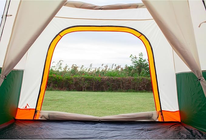 KTT Extra Large Tent 6-10-12-14 Person(B),Family Cabin Tents,2 Rooms,3 Doors and 3 Windows with Mesh,Straight Wall,Waterproof,Double Layer,Big Tent for Outdoor,Picnic,Camping,Family Gathering