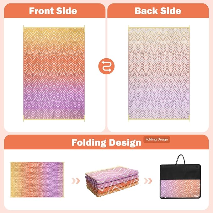 Lahome Colorful Waterproof Outdoor Rug 8x10, Reversible Outdoor Plastic Straw Rug for Patios, Outside RV Mat Carpet for Deck Porch Backyard Balcony Picnic Trailer (Orange/Purple, 8' x 10')