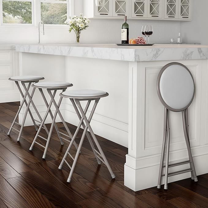 Lavish Home Set of 4 Counter Height Bar Stools - 24-Inch Backless Folding Chairs with 225lb Capacity for Kitchen, Rec Room, or Game Room (White)