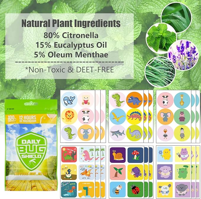 360 Pack Mosquito Repellent Patches Stickers for Kids Adult Outdoor Indoor Travel, Natural Plant Based Ingredients Mosquito Stickers for Outdoor Travel Camping Hiking