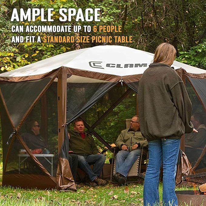 CLAM Pop Up Screen Tent, Outdoor Camping Gazebo Canopy, Escape, 11.5', Brown - Heavy-Duty Portable Screened Shelter with Netting for Beach, Patio, and Backyard
