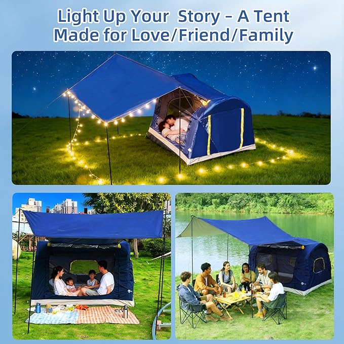 2-4 Person Inflatable Camping Tent | 60 Second Setup | 4 Season Waterproof (PU3000 Oxford) | All Weather Tent for Romantic Dates, Fall/Winter Camping, Hunting & Fishing