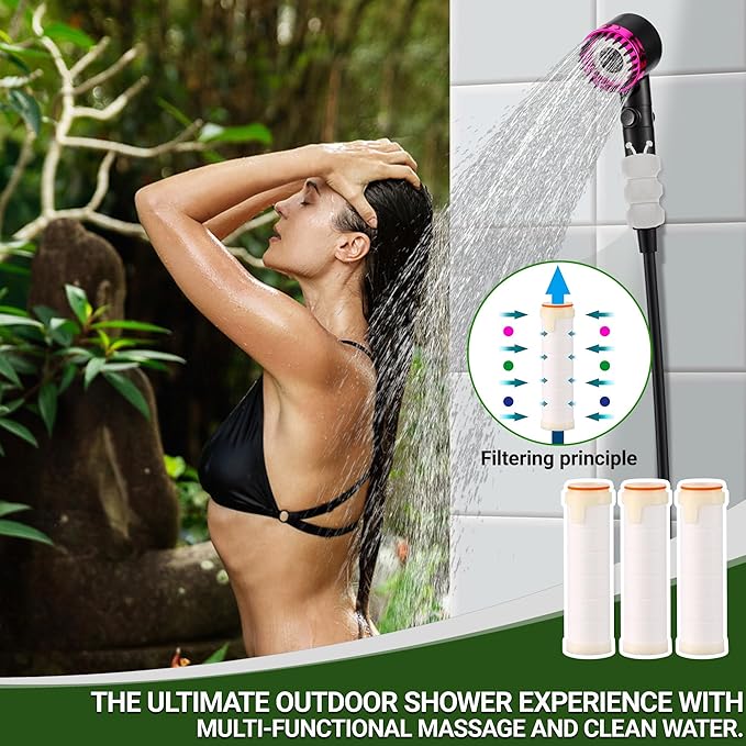Upgrade Portable Camping Shower, 6000mAh Rechargeable Electric Shower Pump with Intelligent Digital Display Multiple Spray Modes Filtered Shower Head with Handheld for Outdoor Hiking, Travel